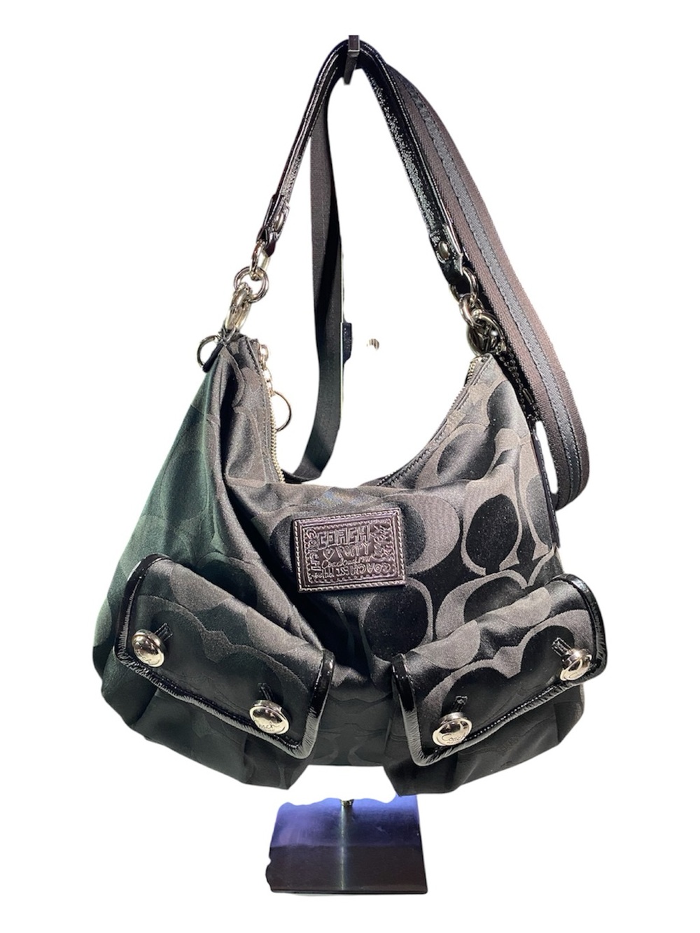 Y2K Coach Poppy Hobo Bag Black Signature Sateen Pocket Hobo Bag Slouchy 2009